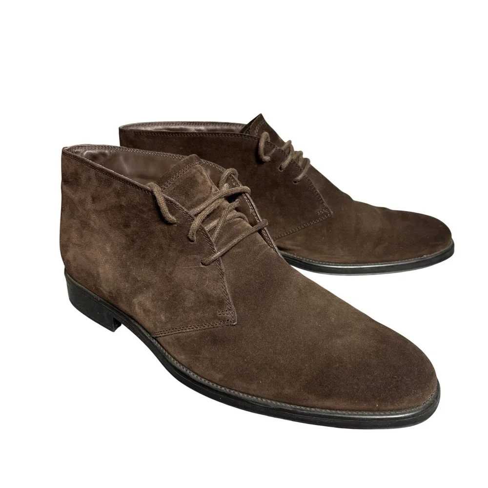 Tod's Dark Brown Gray Leather Calfskin Suede Chukka Lace Up Ankle Boots Mens 11